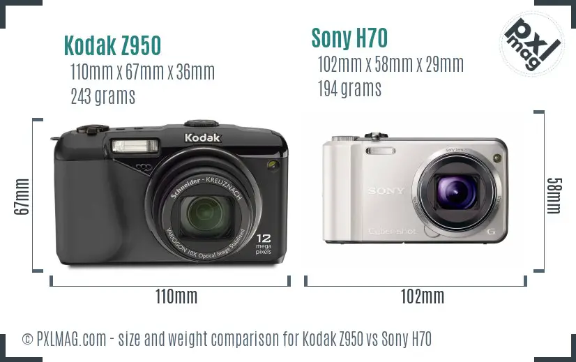 Kodak Z950 vs Sony H70 size comparison