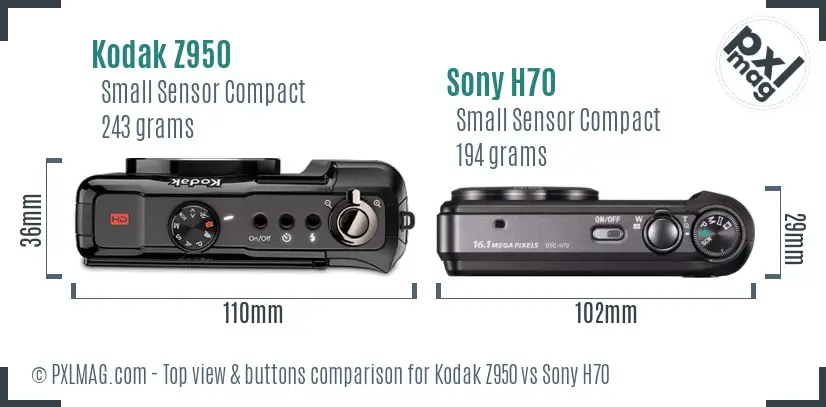 Kodak Z950 vs Sony H70 top view buttons comparison