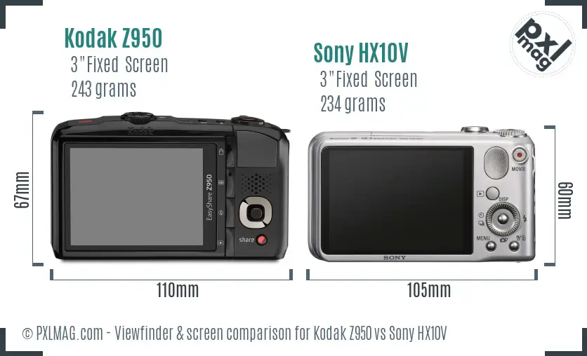 Kodak Z950 vs Sony HX10V Screen and Viewfinder comparison