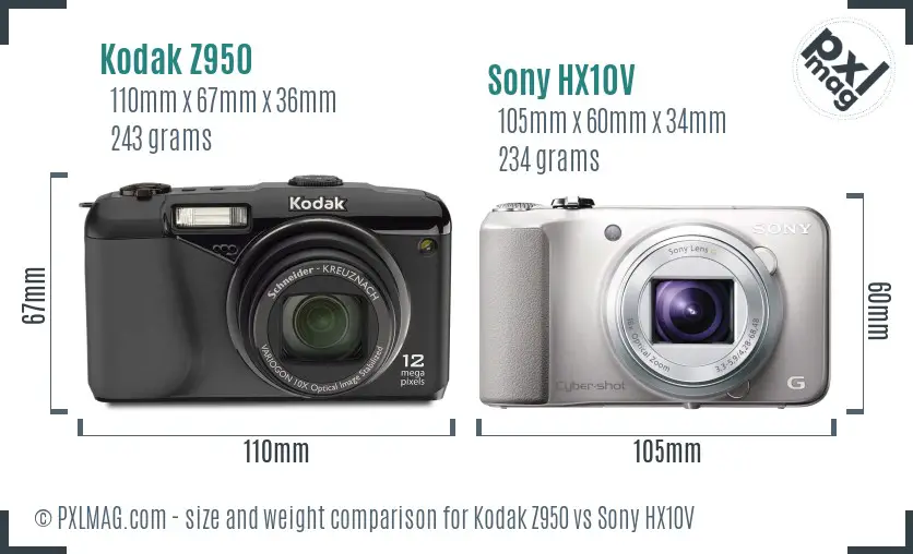 Kodak Z950 vs Sony HX10V size comparison