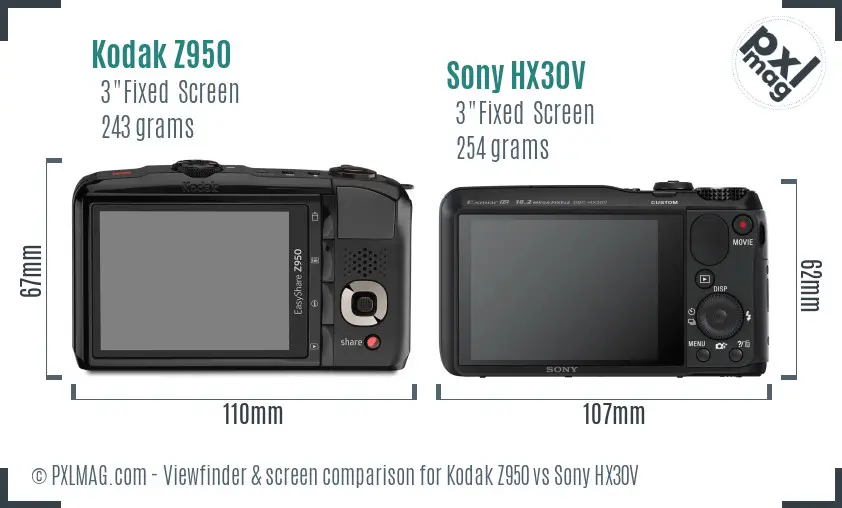 Kodak Z950 vs Sony HX30V Screen and Viewfinder comparison Kodak Z950 vs Sony HX30V Screen and Viewfinder comparison