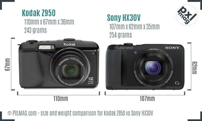 Kodak Z950 vs Sony HX30V size comparison Kodak Z950 vs Sony HX30V size comparison