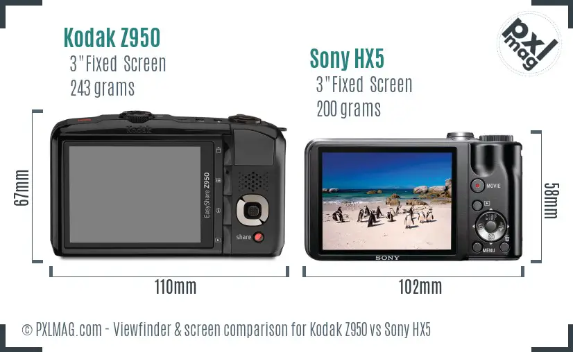 Kodak Z950 vs Sony HX5 Screen and Viewfinder comparison Kodak Z950 vs Sony HX5 Screen and Viewfinder comparison