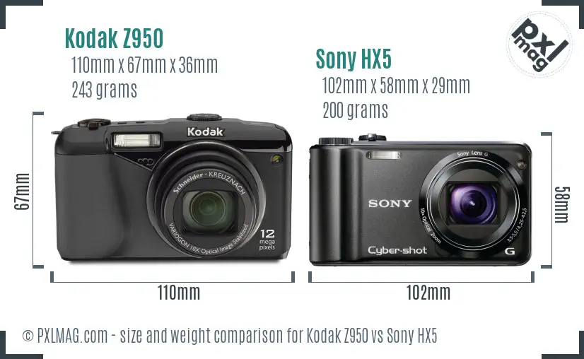 Kodak Z950 vs Sony HX5 size comparison Kodak Z950 vs Sony HX5 size comparison