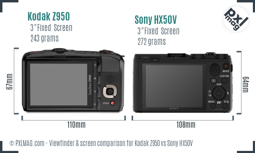Kodak Z950 vs Sony HX50V Screen and Viewfinder comparison