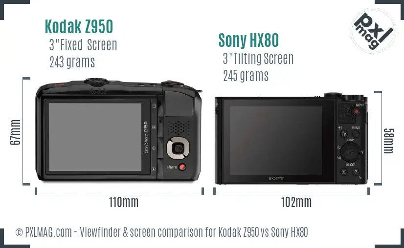 Kodak Z950 vs Sony HX80 Screen and Viewfinder comparison Kodak Z950 vs Sony HX80 Screen and Viewfinder comparison