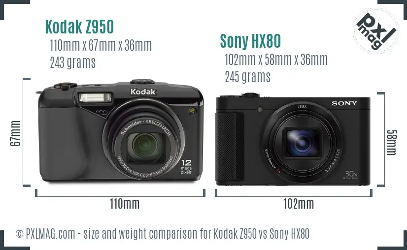 Kodak Z950 vs Sony HX80 size comparison Kodak Z950 vs Sony HX80 size comparison