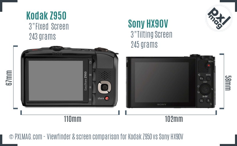 Kodak Z950 vs Sony HX90V Screen and Viewfinder comparison