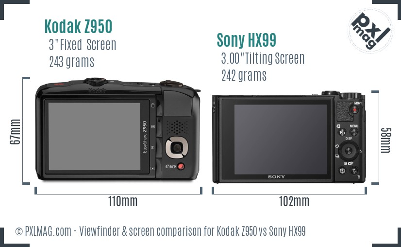 Kodak Z950 vs Sony HX99 Screen and Viewfinder comparison