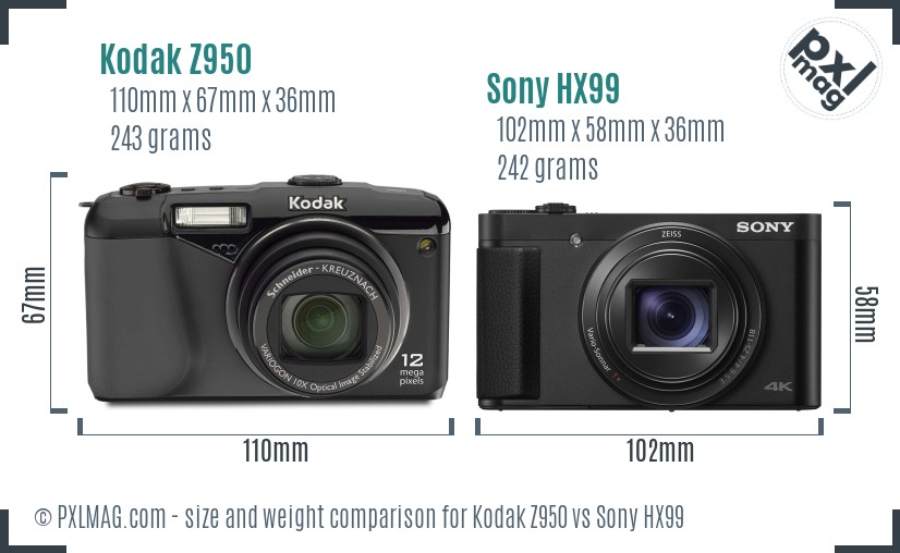 Kodak Z950 vs Sony HX99 size comparison