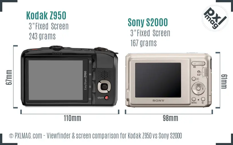 Kodak Z950 vs Sony S2000 Screen and Viewfinder comparison Kodak Z950 vs Sony S2000 Screen and Viewfinder comparison