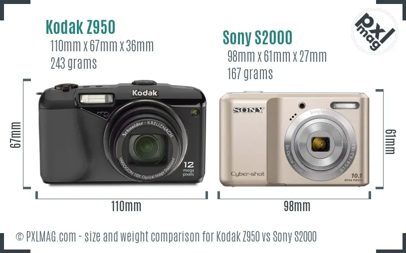 Kodak Z950 vs Sony S2000 size comparison Kodak Z950 vs Sony S2000 size comparison