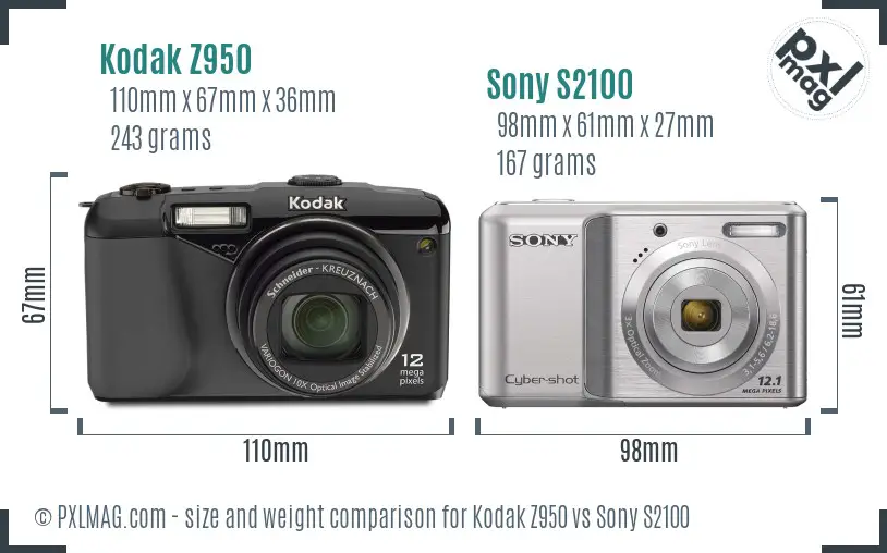 Kodak Z950 vs Sony S2100 size comparison