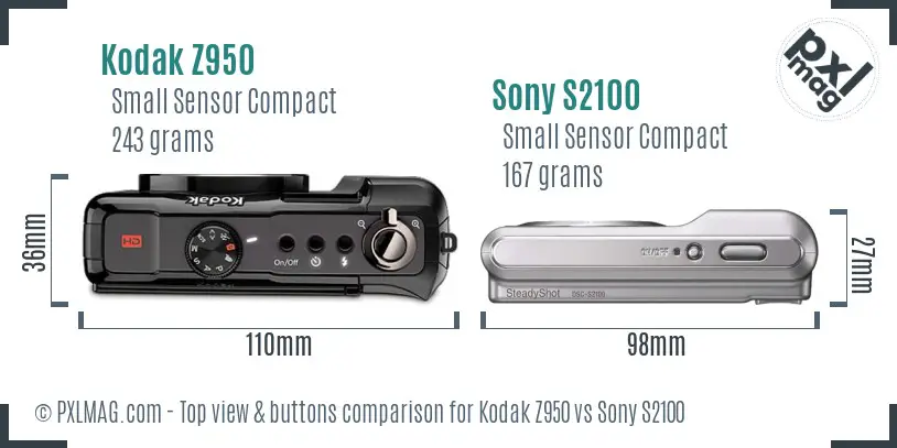 Kodak Z950 vs Sony S2100 top view buttons comparison