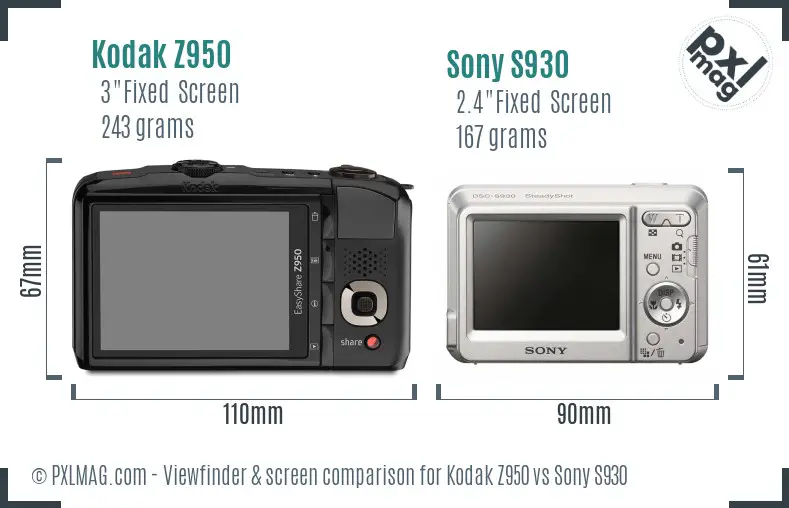 Kodak Z950 vs Sony S930 Screen and Viewfinder comparison Kodak Z950 vs Sony S930 Screen and Viewfinder comparison