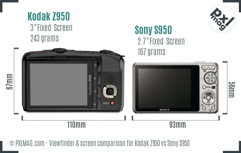 Kodak Z950 vs Sony S950 Screen and Viewfinder comparison Kodak Z950 vs Sony S950 Screen and Viewfinder comparison