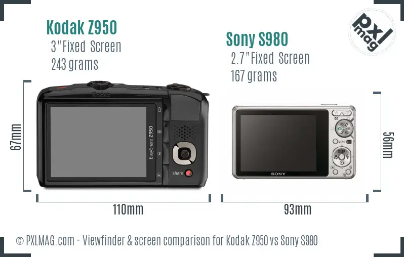 Kodak Z950 vs Sony S980 Screen and Viewfinder comparison