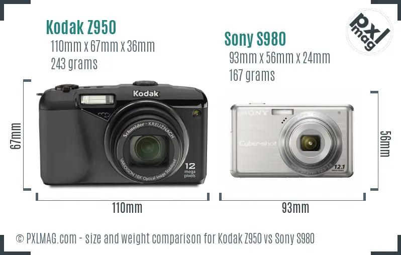 Kodak Z950 vs Sony S980 size comparison