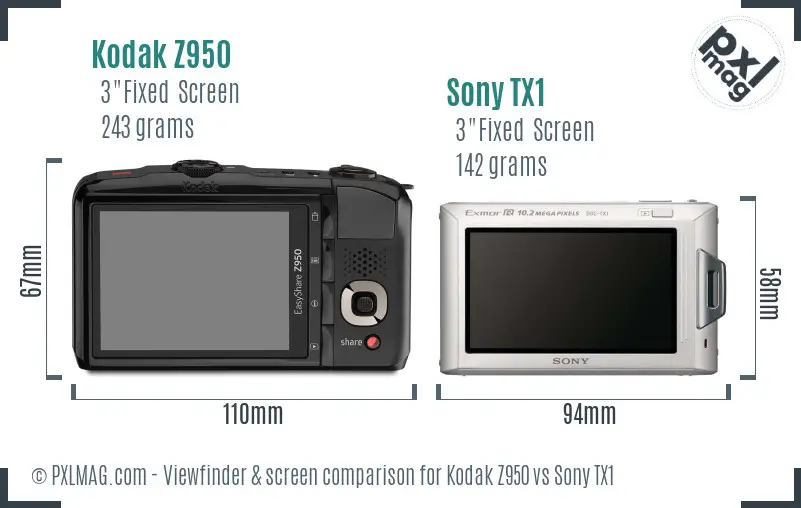 Kodak Z950 vs Sony TX1 Screen and Viewfinder comparison