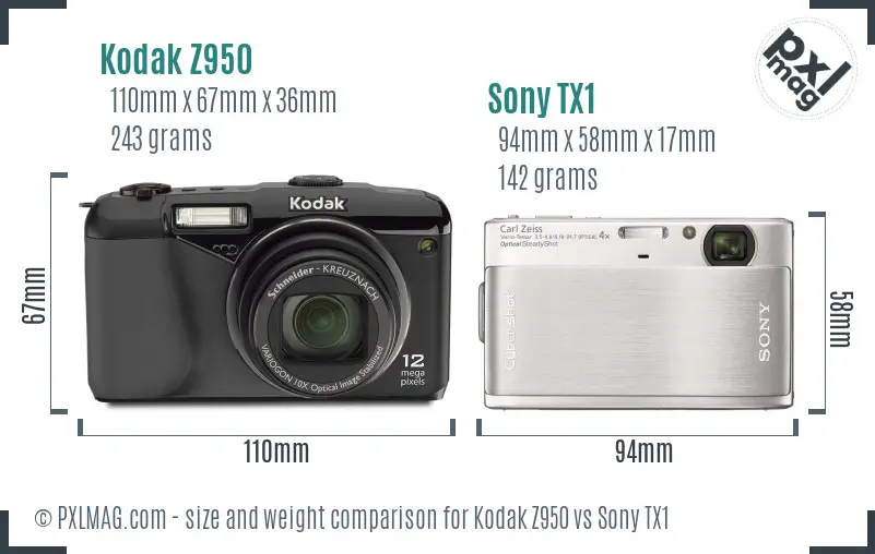 Kodak Z950 vs Sony TX1 size comparison