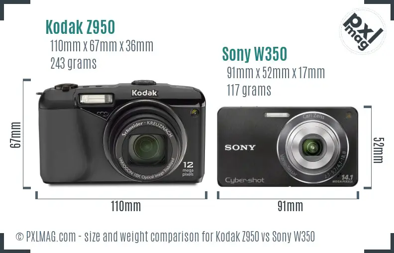 Kodak Z950 vs Sony W350 size comparison