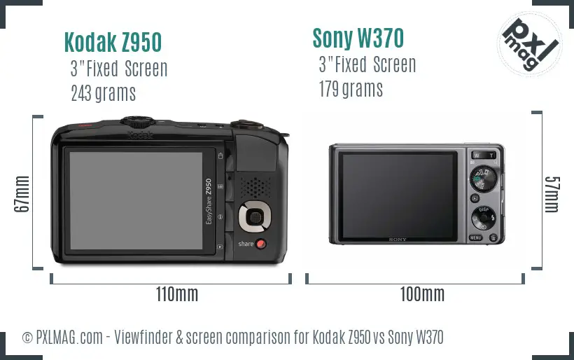 Kodak Z950 vs Sony W370 Screen and Viewfinder comparison
