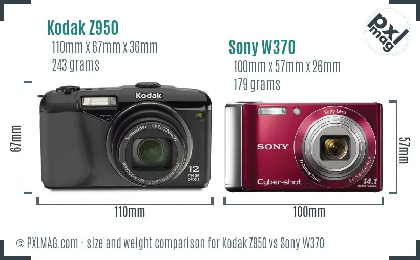 Kodak Z950 vs Sony W370 size comparison