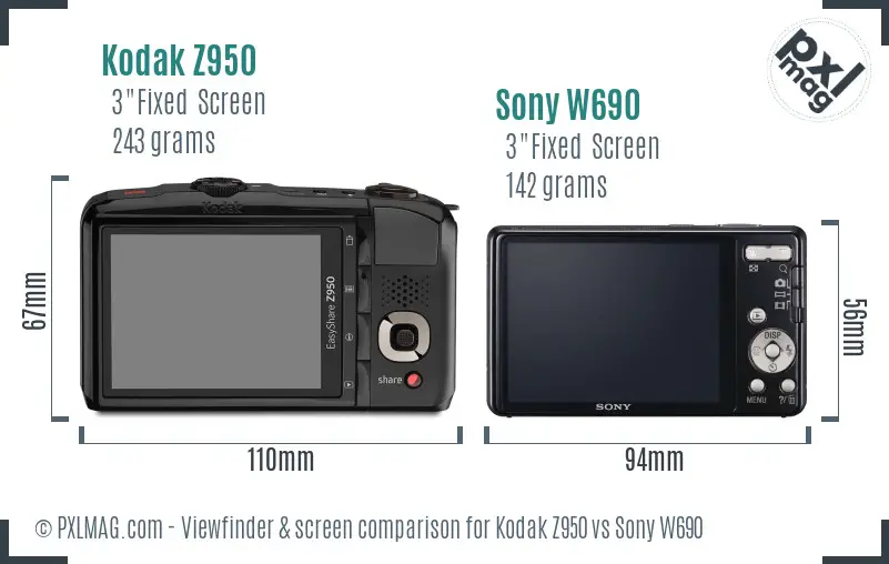 Kodak Z950 vs Sony W690 Screen and Viewfinder comparison