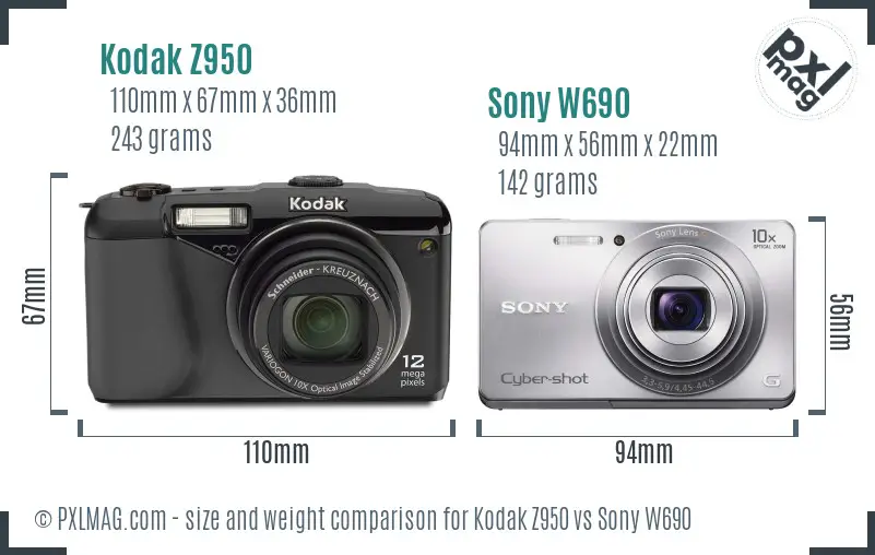 Kodak Z950 vs Sony W690 size comparison