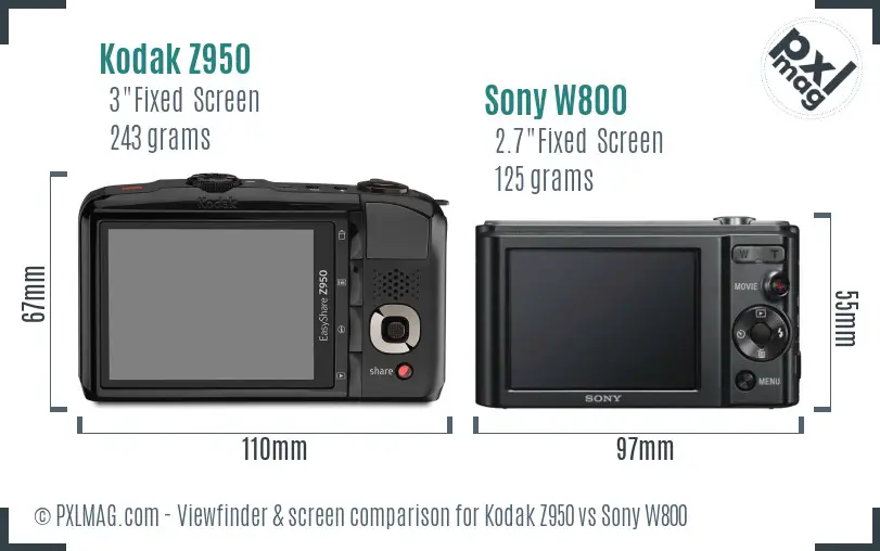 Kodak Z950 vs Sony W800 Screen and Viewfinder comparison