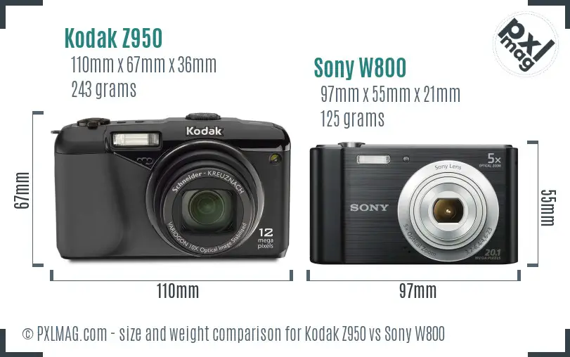 Kodak Z950 vs Sony W800 size comparison