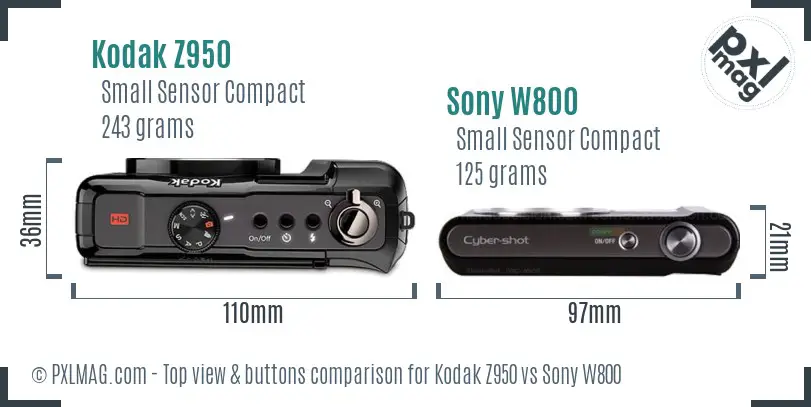 Kodak Z950 vs Sony W800 top view buttons comparison