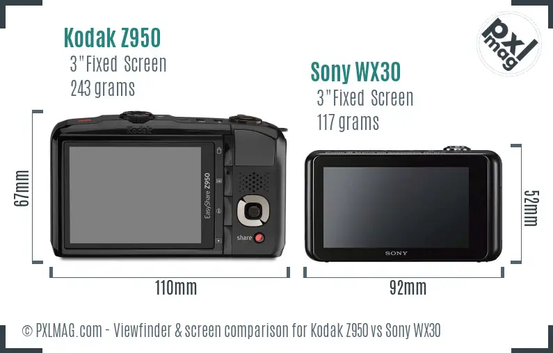 Kodak Z950 vs Sony WX30 Screen and Viewfinder comparison