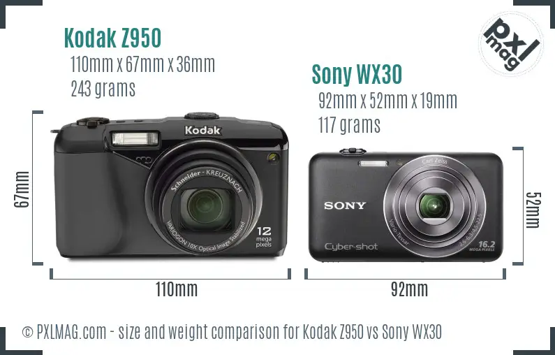 Kodak Z950 vs Sony WX30 size comparison