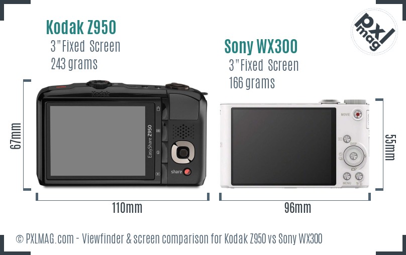 Kodak Z950 vs Sony WX300 Screen and Viewfinder comparison