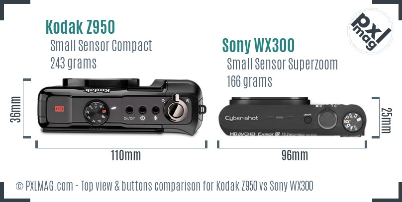 Kodak Z950 vs Sony WX300 top view buttons comparison