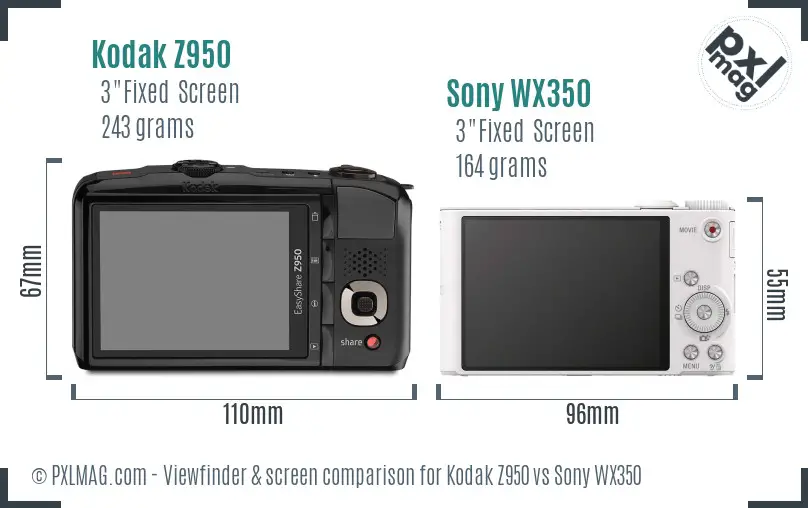 Kodak Z950 vs Sony WX350 Screen and Viewfinder comparison