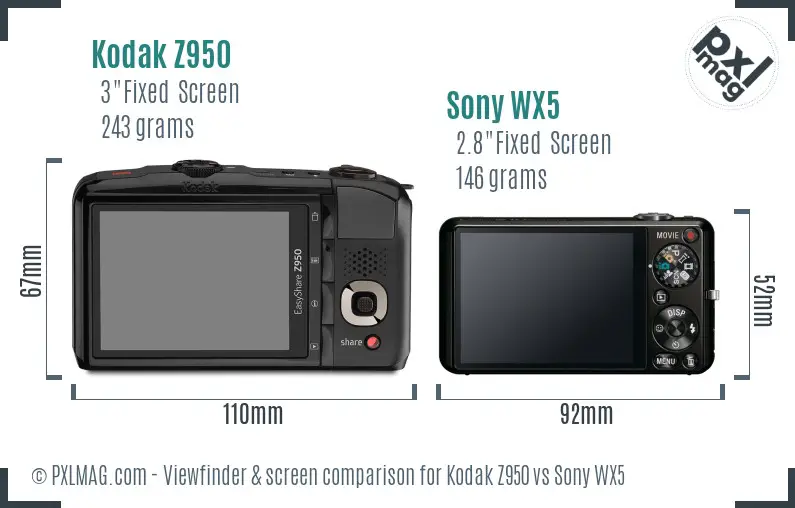 Kodak Z950 vs Sony WX5 Screen and Viewfinder comparison