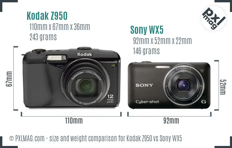 Kodak Z950 vs Sony WX5 size comparison