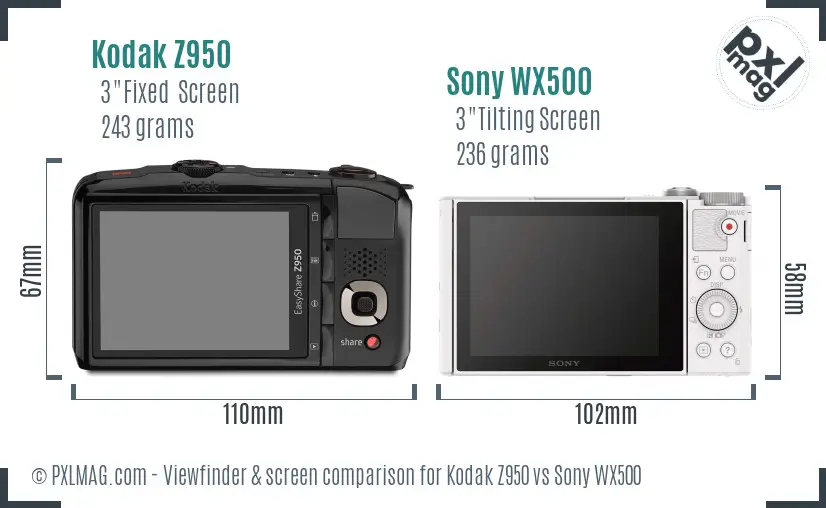 Kodak Z950 vs Sony WX500 Screen and Viewfinder comparison Kodak Z950 vs Sony WX500 Screen and Viewfinder comparison