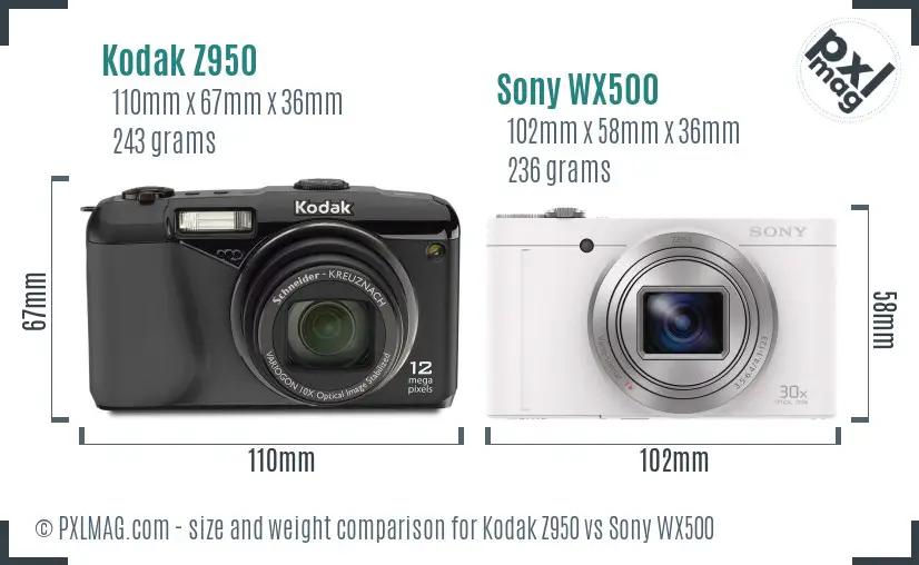 Kodak Z950 vs Sony WX500 size comparison Kodak Z950 vs Sony WX500 size comparison