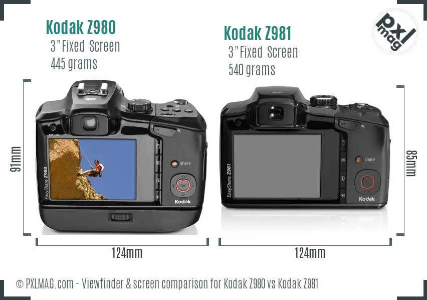 Kodak Z980 vs Kodak Z981 Screen and Viewfinder comparison