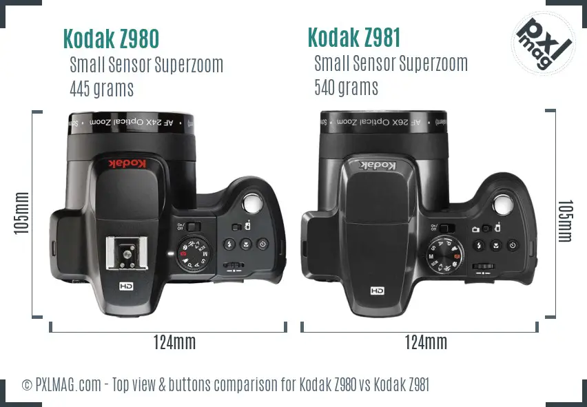 Kodak Z980 vs Kodak Z981 top view buttons comparison