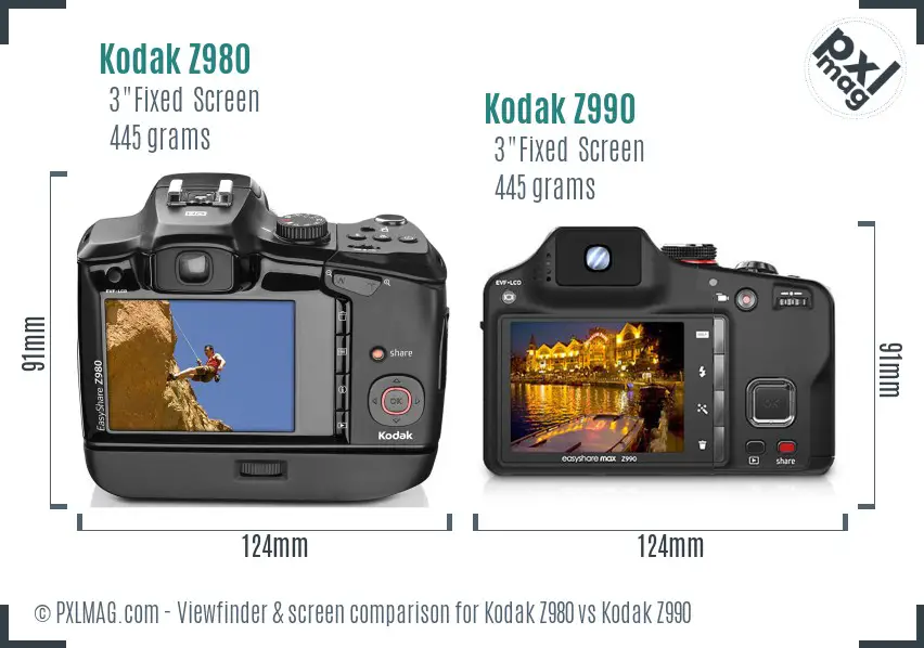Kodak Z980 vs Kodak Z990 Screen and Viewfinder comparison