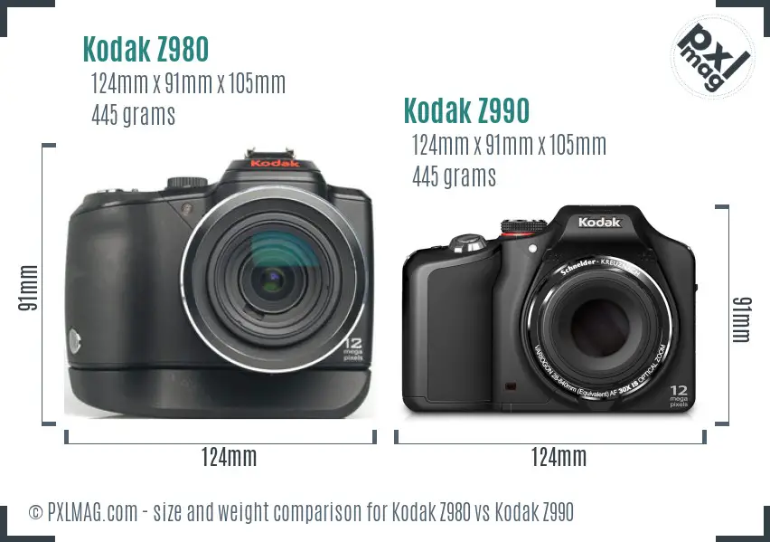 Kodak Z980 vs Kodak Z990 size comparison