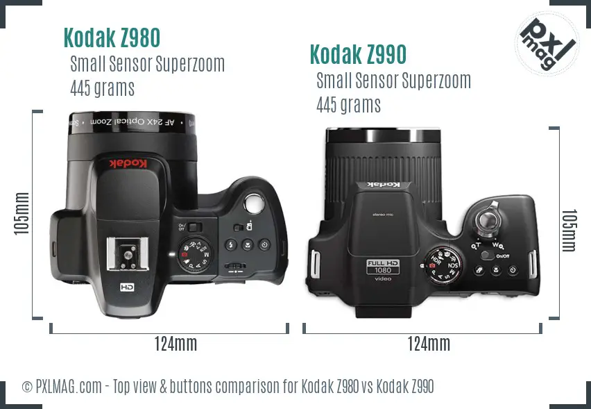 Kodak Z980 vs Kodak Z990 top view buttons comparison