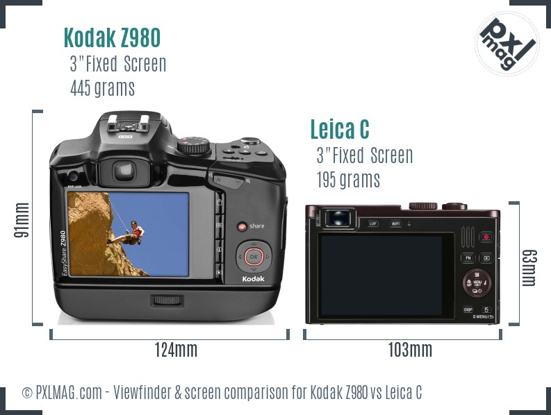 Kodak Z980 vs Leica C Screen and Viewfinder comparison