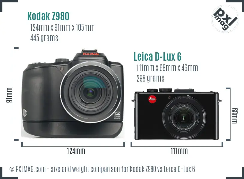Kodak Z980 vs Leica D-Lux 6 size comparison