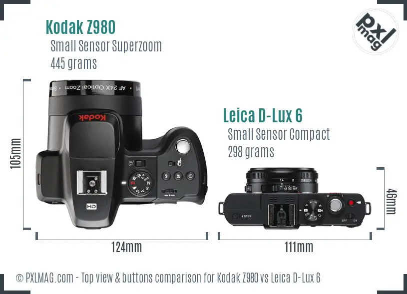Kodak Z980 vs Leica D-Lux 6 top view buttons comparison