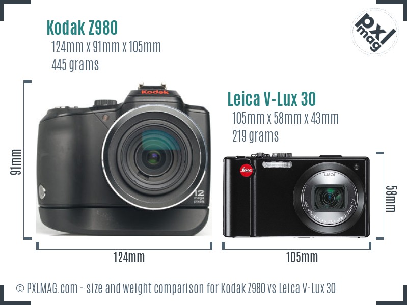 Kodak Z980 vs Leica V-Lux 30 size comparison